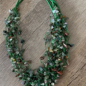 Multicolor Gemstone Necklace with Green Cord